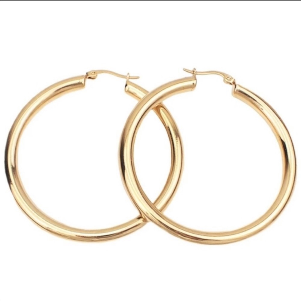 NEW 18K Yellow Gold Round 1.2” Tube Hoop Earrings - Picture 7 of 7